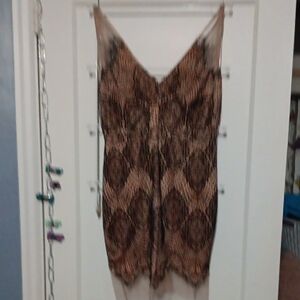 Nude Mini Dress With Black Lace Overlay, Size Small